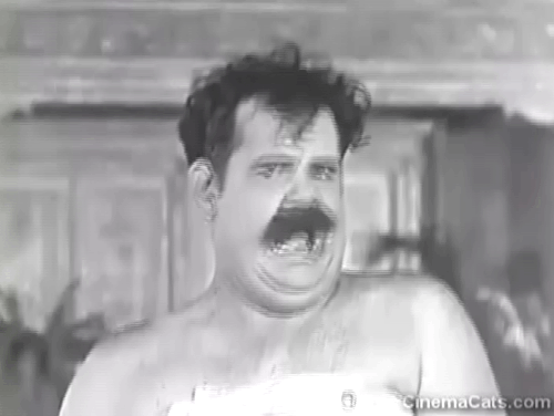 45 Minutes from Hollywood - cartoon black cat tail tickling Oliver Hardy's nose and eye animated gif
