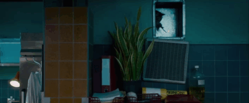 The Autopsy of Jane Doe - Austin Emile Hirsch watches torbie cat Stanley Sydney coming out of air duct with rat animated gif