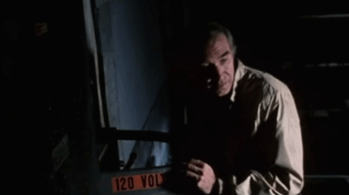 The Being - small silver Persian cat running across floor to the amusement of Garson Jones Martin Landau animated gif