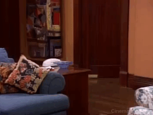 Bob - Unforgiven - Otto runs into living room and jumps onto couch next to Bob Newhart animated gif