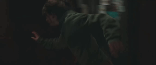 Cat Person - Margot Emilia Jones opening basement door as calico and ginger and white tabby cats Mu and Yan run out animated gifs