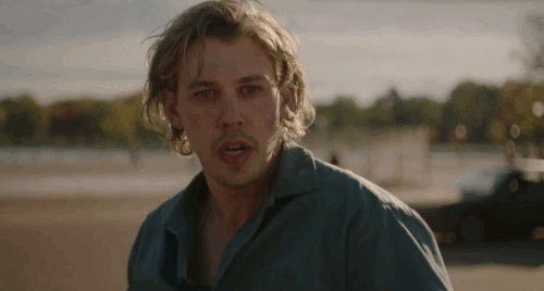 Caught Stealing - Hank Austin Butler watches longhair brown tabby cat Bud Tonic bite Roman Regina King then run to him animated gif