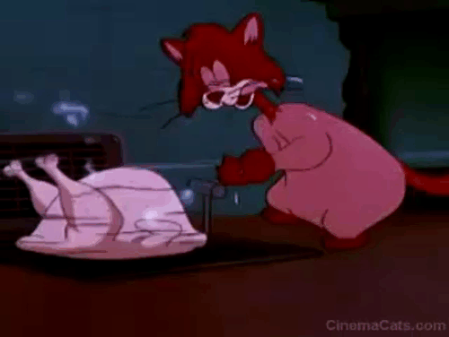 Cold Turkey - Milton cat cooking turkey on heating vent animated gif