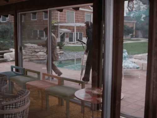 Columbo - Swan Song - black cat in background walking behind Tommy Johnny Cash and Peter Falk animated gif