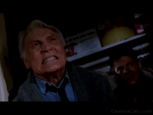 Cops and Robbersons - Jake Jack Palance pulling tabby cat Caruso off leg and throwing her aside animated gif