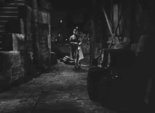 Crime et chatiment - tabby cat coming down stairs behind Lili Marina Vlady animated gif