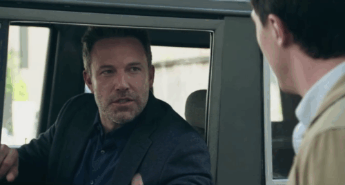 Deep Water - ginger tabby cat in window behind Tony Finn Wittrock talking to Ben Affleck animated gif