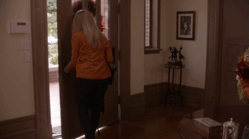 Don't Trust the B---- in Apartment 23 - It's a Miracle - June Dreama Walker watching tabby cat Freckles running out door animated gif