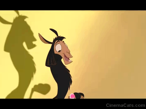 The Emperor's New Groove - cartoon kitten Yzma attacking llama Kuzco and Pacha animated gif
