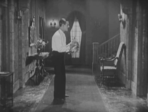 Forgotten Sweeties - Thurston Charley Chase taking longhair tabby cat across hall before neighbor James Finlayson sends cat back animated gif