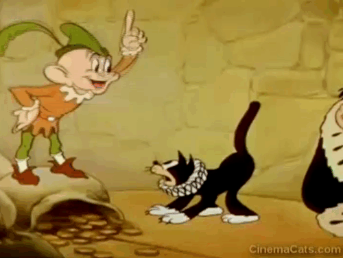 The Golden Touch - black cat being turned to gold by Goldie elf animated gif
