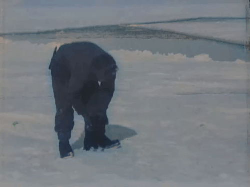 The Great White Silence - black cat trying to jump through the hooped arms of sailor Lees from Terra Nova and missing animated gif