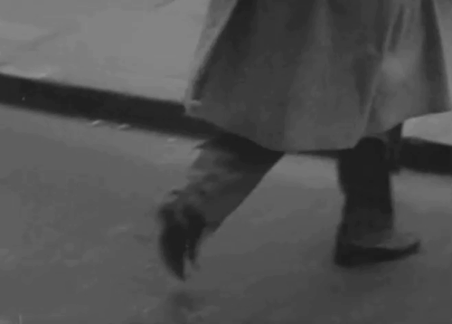 The Hangman Waits - Sinclair Anthony Baird petting tuxedo cat on wall before moving on animated gif