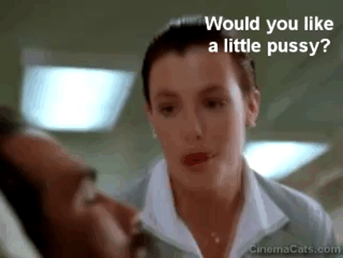 Hard to Kill - Andy Kelly LeBrock asks Mason Storm Steven Seagal if he would like a little pussy while in a coma then pulls out kitten animated gif
