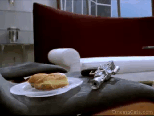 Inspector Gadget - white cat Sniffy stealing cruller animated gif