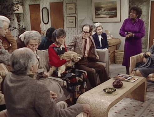 The Jeffersons - State of Mind - Mrs. Pardella Elmarie Wendel holding longhair ginger tabby cat Mr. Whiskers animated gif