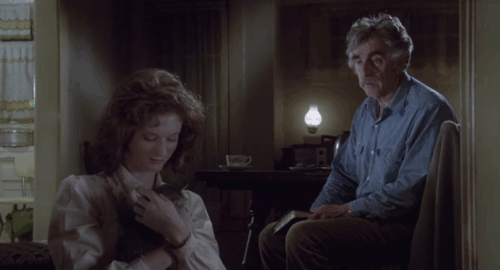 Jennifer - Lisa Pelikan having brown tabby kitten taken away from her by father Jeff Corey animated gif