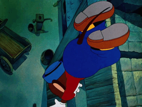 Little Brother Rat - cartoon black and white cat reacting as mouse Sniffles falls on him then bounces back up animated gif