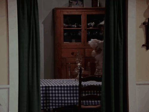 Little House on the Prairie - Days of Sunshine, Days of Shadows Part Two - black cat running up stairs during tornado away from Laura Melissa Gilbert and baby animated gif