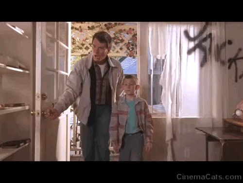 Malcolm in the Middle - Malcolm vs. Reese - Hal Bryan Cranston and Dewey Erik Per Sullivan looking at house full of cats animated gif