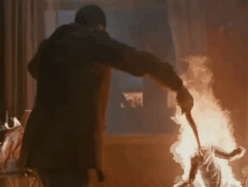 Mr. Deeds - burning tabby cat thrown out of window by Deeds Adam Sandler and caught by in bucket of water animated gif