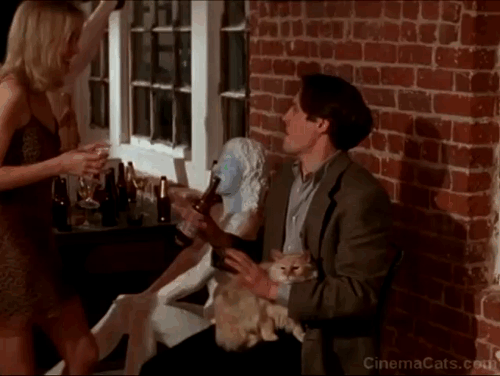 Nine Months - Lili Mia Cottet throws Skippy yellow cat she's taken from Samuel Hugh Grant animated gif