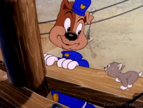 Officer Pooch - Officer Pooch reaching for timid kitten stuck on electrical pole that goes wild animated gif
