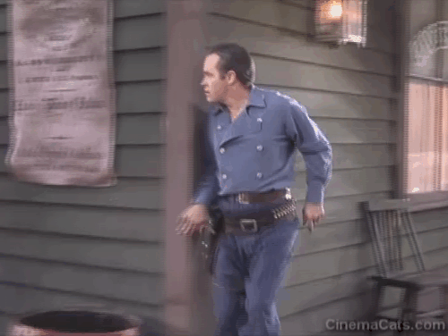 The Paleface - Painless Potter Bob Hope startled by black cat coming out of barrel animated gif