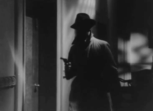 The Paper Gallows - Torment - man with gun startled by black cat in corridor animated gif