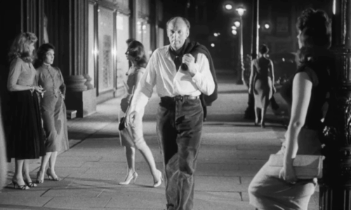 Passport to Shame - Room 43 - Malou Odile Versois holding black and white tuxedo kitten Mignon as she watches Vicki Diana Dors pick up john animated gif