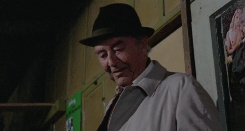 The Pyjama Girl Case - Inspector Timpson Ray Milland making kissy faces at calico kitten who jumps up animated gif