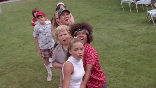 The Sandlot 2 - Sphynx cat being pulled up by sling and making kids scream animated gif