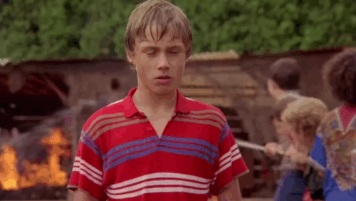The Sandlot 2 - Hayley Samantha Burton holding longhair tabby and white cat Miss Susan B. while flirting with David Max Lloyd-Jones animated gif