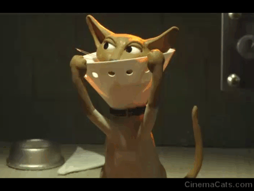 Shaun the Sheep Movie - Hannibal Lecter cat inside glass cell pulling down cone and smiling animated gif