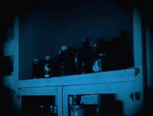 The Soul of Youth - calico cat knocking jam jar off high shelf, startling Ed Lewis Sargent, Mike Ernest Butterworth Jr. and Mrs. Hamilton Grace Morse animated gif