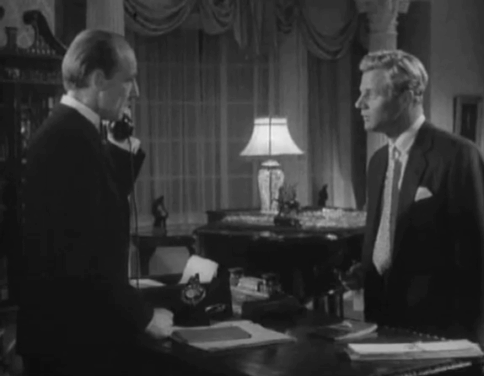 The Spaniard's Curse - Charley Tony Wright holding gun on Manton Michael Hordern as white longhair cat jumps on desk and gun fires animated gif