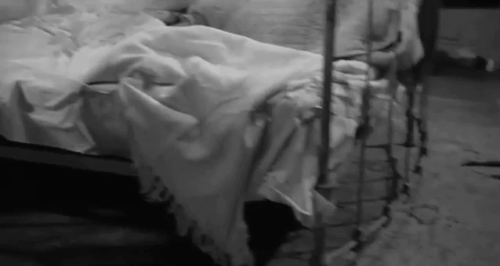 Step Down to Terror - Johnny Charles Drake helping gray cat with bandaged leg to drink milk from dish animated gif