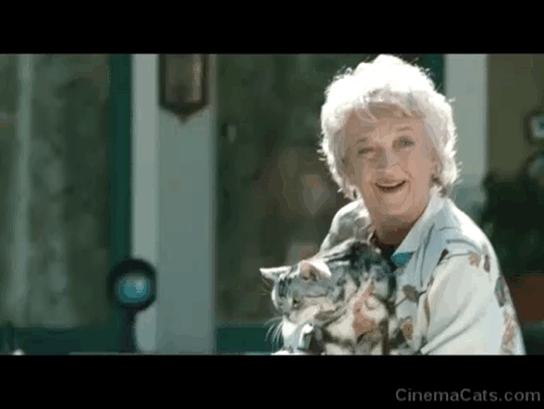 The Stepfather - Mrs. Cutter Nancy Linehan Charles holding British shorthair cat and looking nervous as David Dylan Walsh drives by animated gif