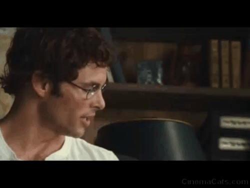 Straw Dogs 2011 - white cat Flutie jumps up into Amy Kate Bosworth lap startling David James Marsden animated gif