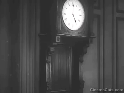 There It Is - black and white fake cat coming after cuckoo in clock animated gif
