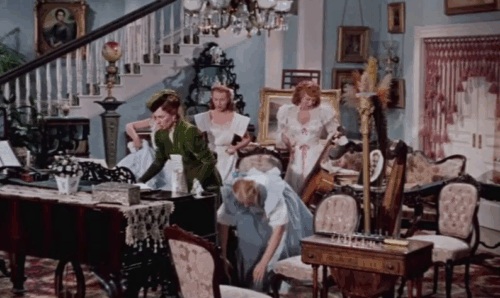 Those Redheads from Seattle - Nell Kay Strother playing flute with ginger tabby cat President McKinley on lap with Mrs. Edmonds Agnes Moorehead, Kathie Rhonda Fleming, Pat Teresa Brewer and Connie Cynthia Strother animated gif