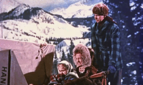 Those Redheads from Seattle - Nell Kay Strother taking ginger tabby cat President McKinley from Mrs. Edmonds Agnes Moorehead on dog sled animated gif