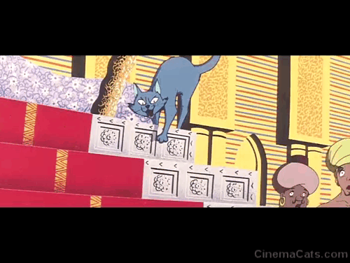 A Thousand and One Nights - gray cat attacking dancing woman who is actually mermaid animated gif