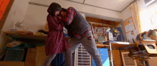 Tora-san - tuxedo cat running past Suzuo Hiromitsu Kitayama and Miyu Kokoro Hirasawa then across playground animated gif