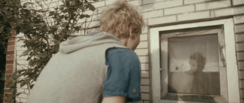 Tore tanzt - Nothing Bad Can Happen - Julius Feldmeier looking through window at meowing white cat animated gif