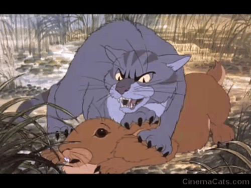 Watership Down - tabby cat Tab after catching Hazel animated gif