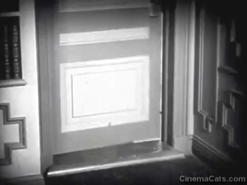 You'd Be Surprised - black cat Felix exiting ballroom with two men through door animated gif