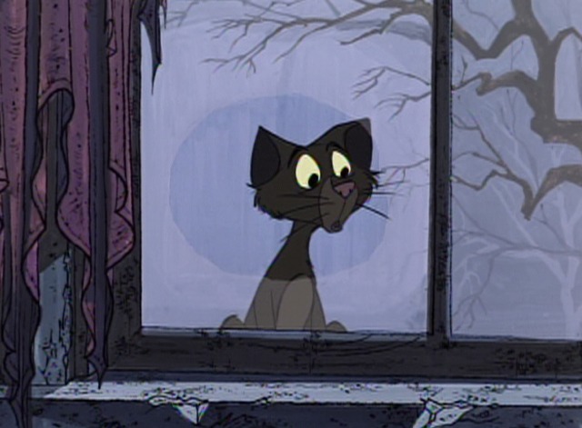 101 Dalmatians - Sgt. Tibs cat looks through window at Hell Hall