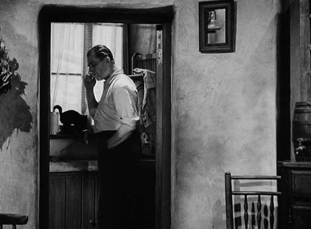 Against the Wind - Max Jack Warner shaving with black cat on windowsill in background