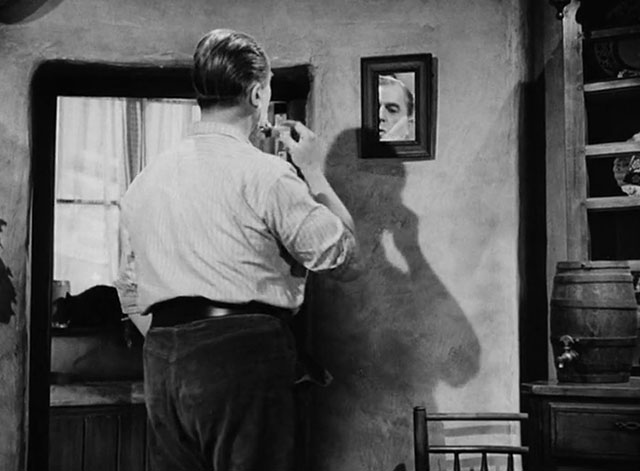 Against the Wind - Max Jack Warner shaving with black cat on windowsill in background